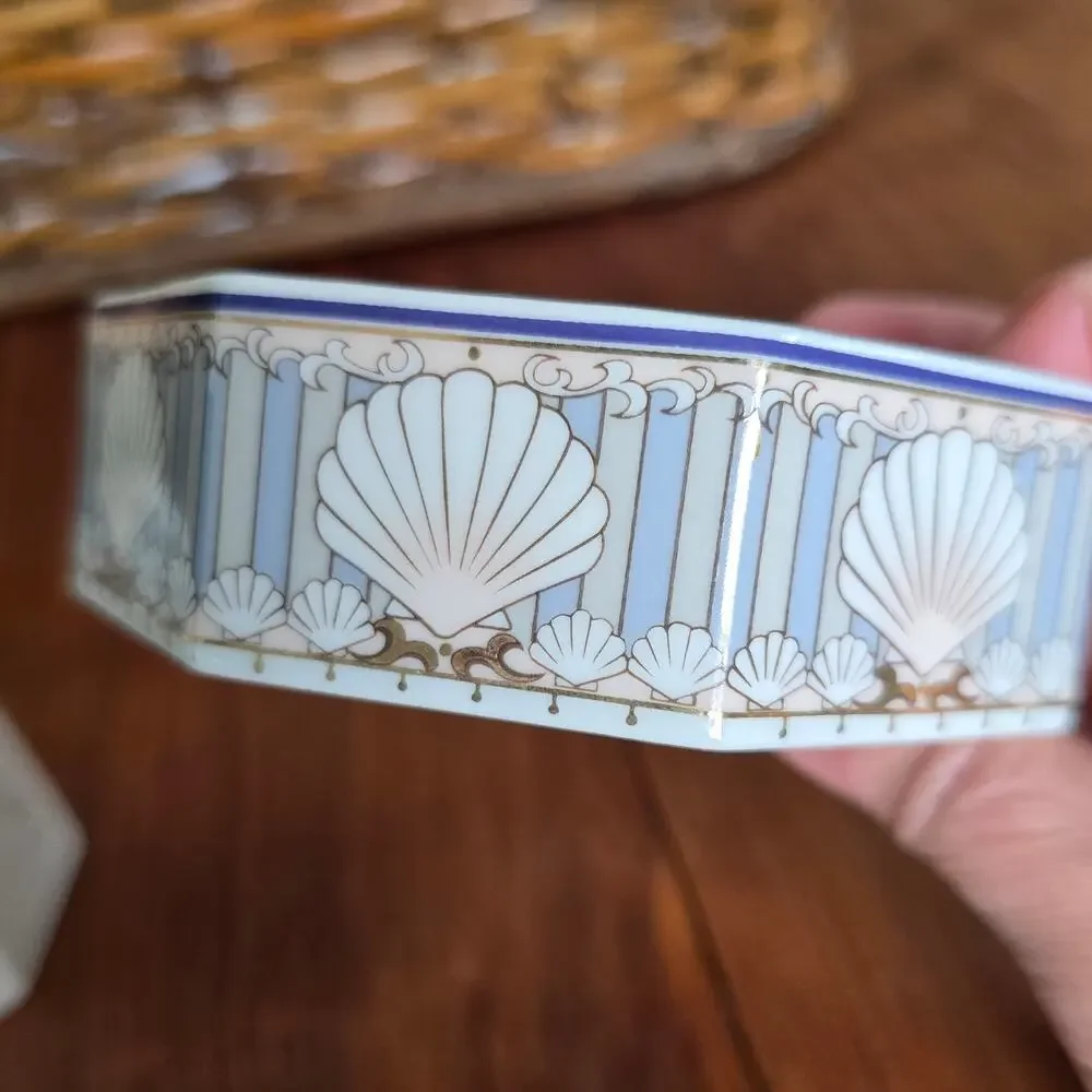 Vintage Andre Richard St Tropez Soap Dish Toothbrush Holder Marble Stripe Shells